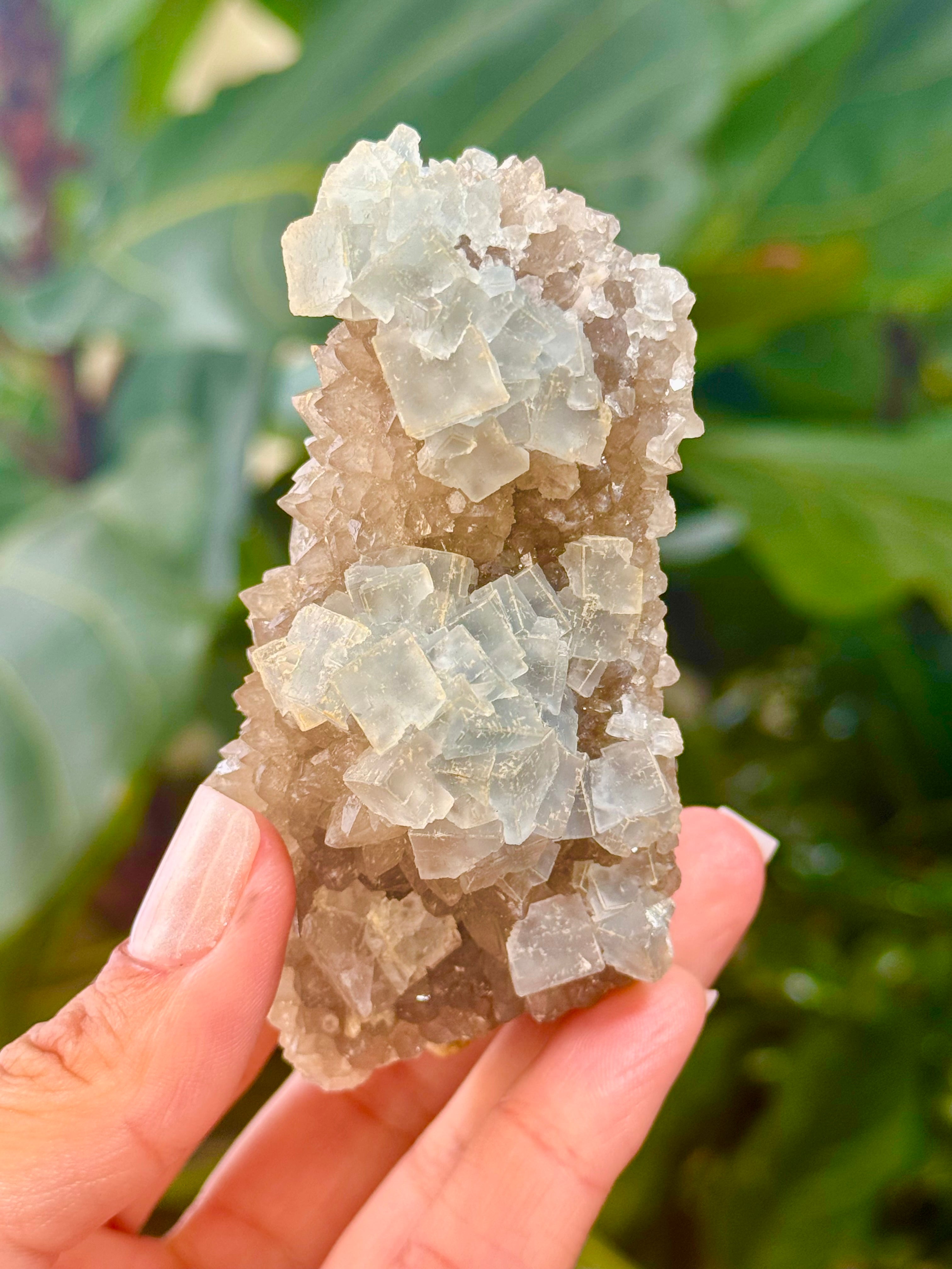 Blue Fluorite on Smokey Quartz - Yaogangxian, Hunan, China